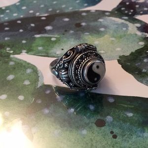 sterling vintage yin yang poison ring size 9.5